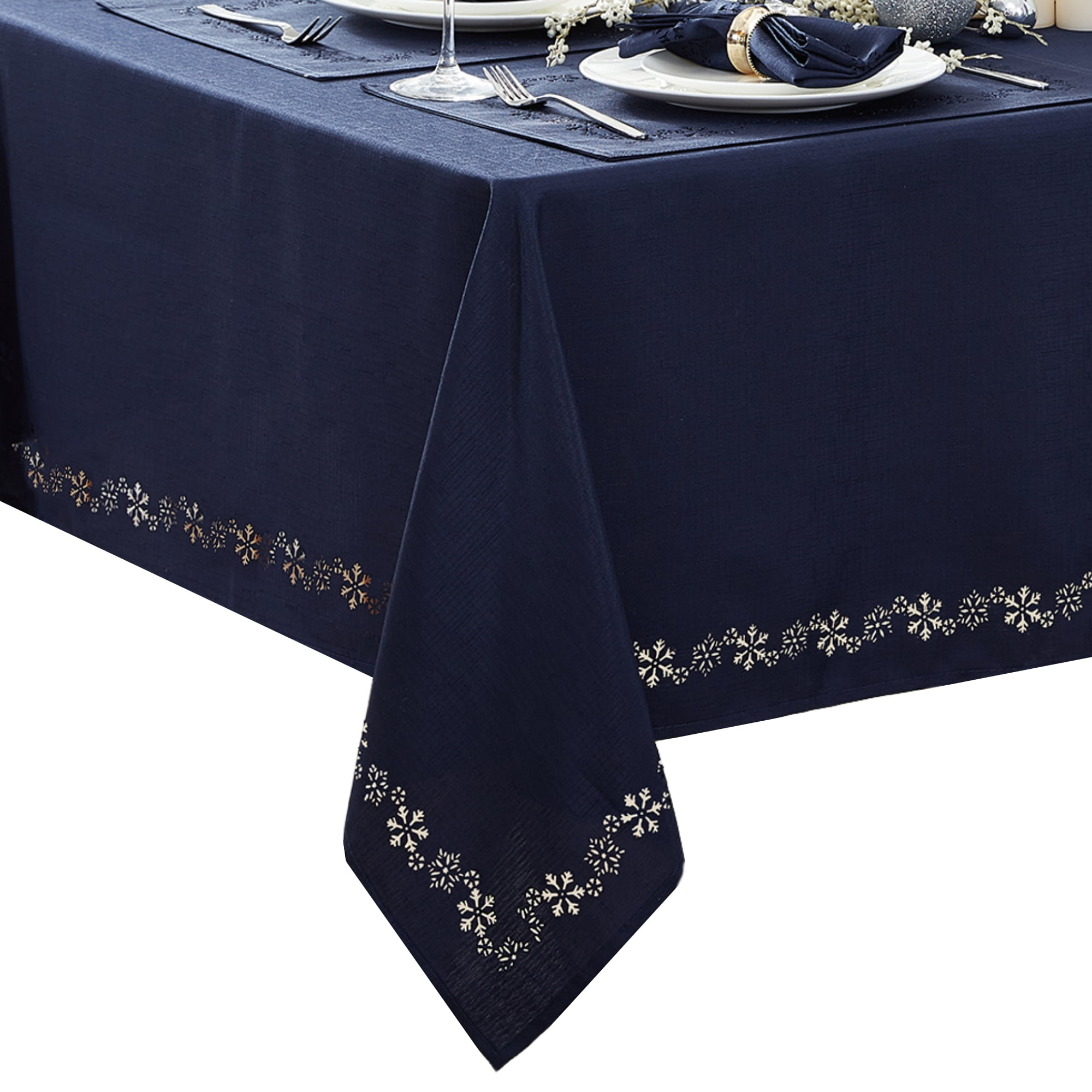 Snowflake Laser Cut Tablecloth - Blue - 52" Square - Elrene Home Fashions