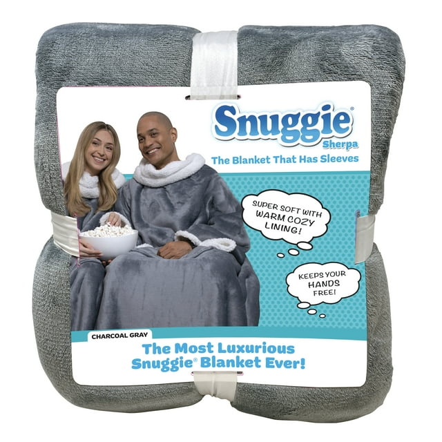 Snuggie Sherpa the Original Wearable Blanket with Sleeves, Adult Size, Charcoal