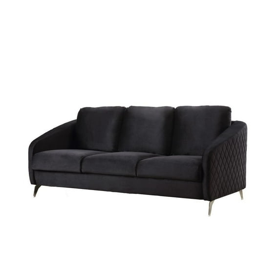 Sofia Black Velvet Elegant Modern Chic Sofa Couch with Chrome Metal Legs