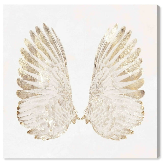 Art Remedy Soft Angel Wings Canvas Elegant White Gold Wall Art by Art Remedy