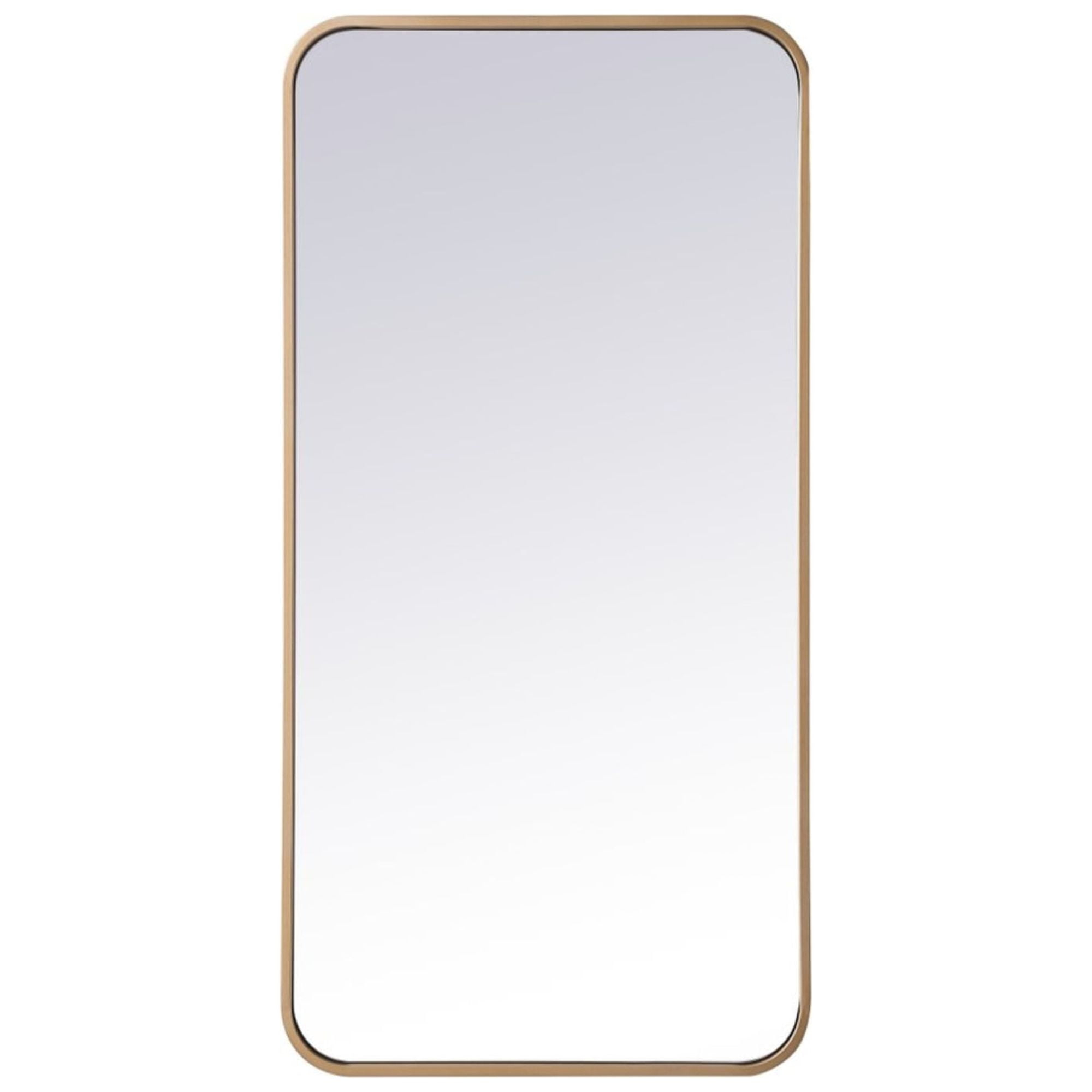 Soft corner metal rectangular mirror 18x36 inch in Brass
