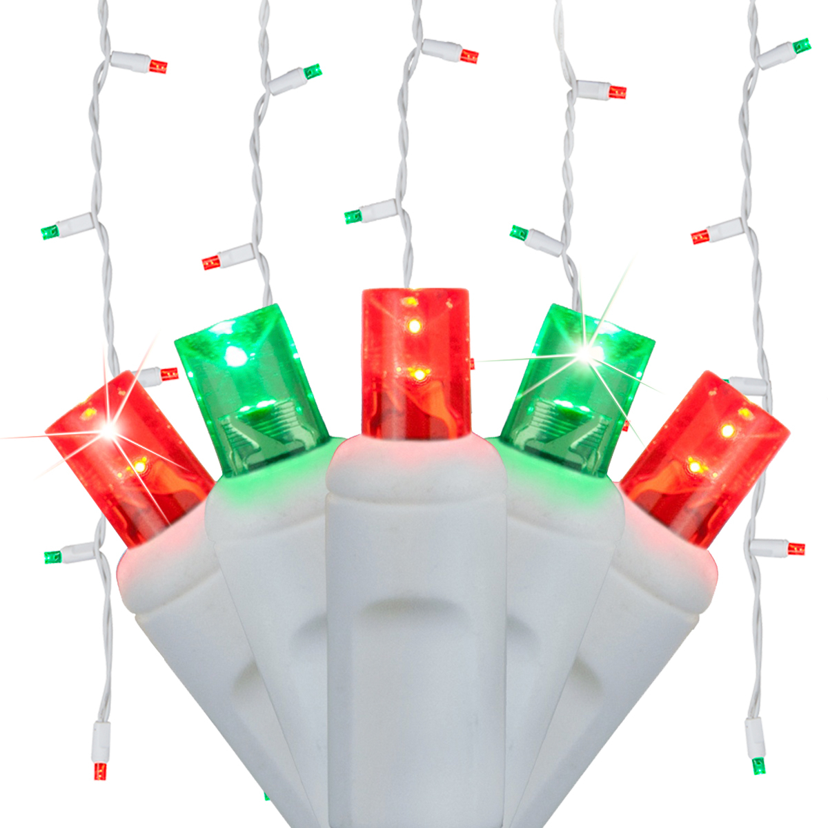 SoftTwinkle 70 Random Twinkle Red and Green LED Christmas Icicle Lights, White Wire, Indoor Outdoor Use