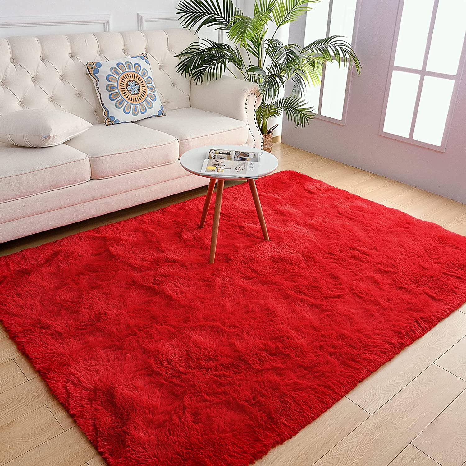 Softlife Super Soft Rug For Living Room Fluffy Rugs For Dorm Room Cute Plush carpet For Bedroom,8' x 10',Red