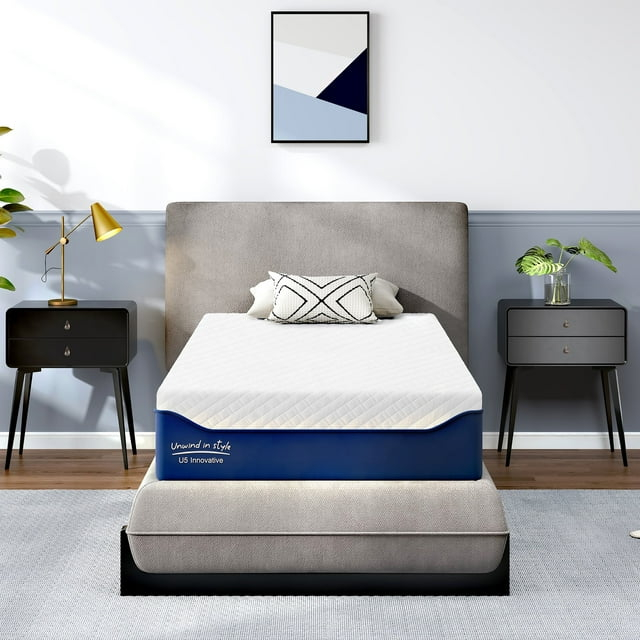 SogesPower 12 inches King Size Hybrid Mattress Gel Memory Foam Mattress, Medium Firm Memory Foam Mattress with Washable Cover, Bed Mattress for Pressure Relief, CertiPUR-US Certified, Blue+White