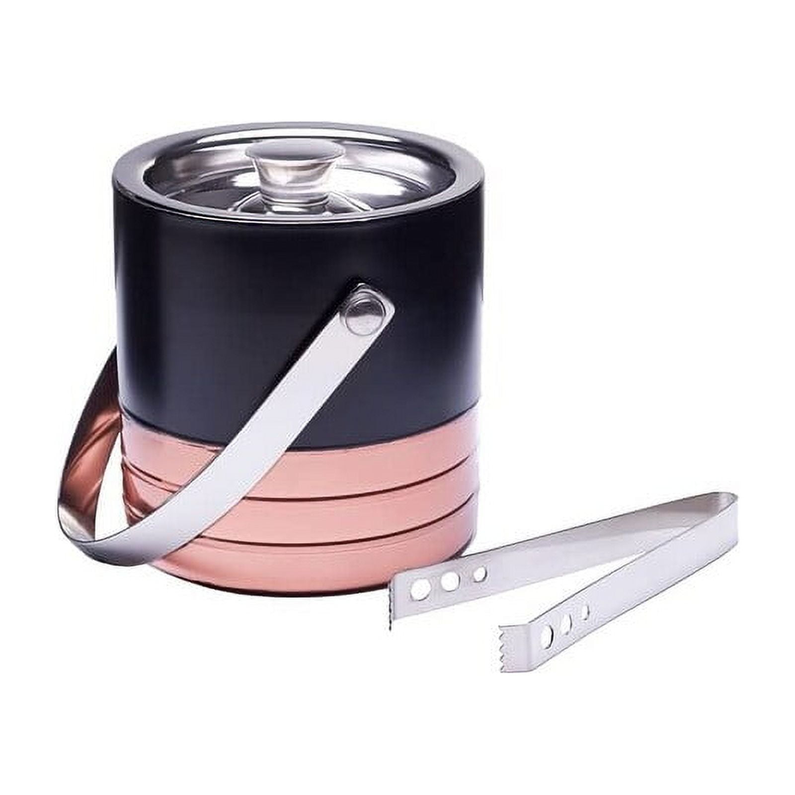 Sol Living  Ice Bucket Double Wall Stainless Steel with Lid and Tongs Copper and Black