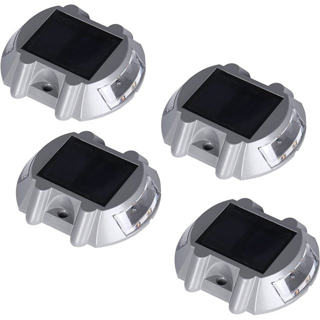 Solar Deck Lights 4 Pack LED Dock Lights Solar Driveway Lights for Walkway, Stair and Step Cast Aluminum