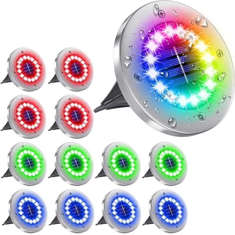 Solar Lights Outdoor, 16 LEDs Solar Ground Lights Waterproof Solar Landscape Lights for Pathway Garden Walkway Driveway Yard Decorations Multi-Color - 8 Pack