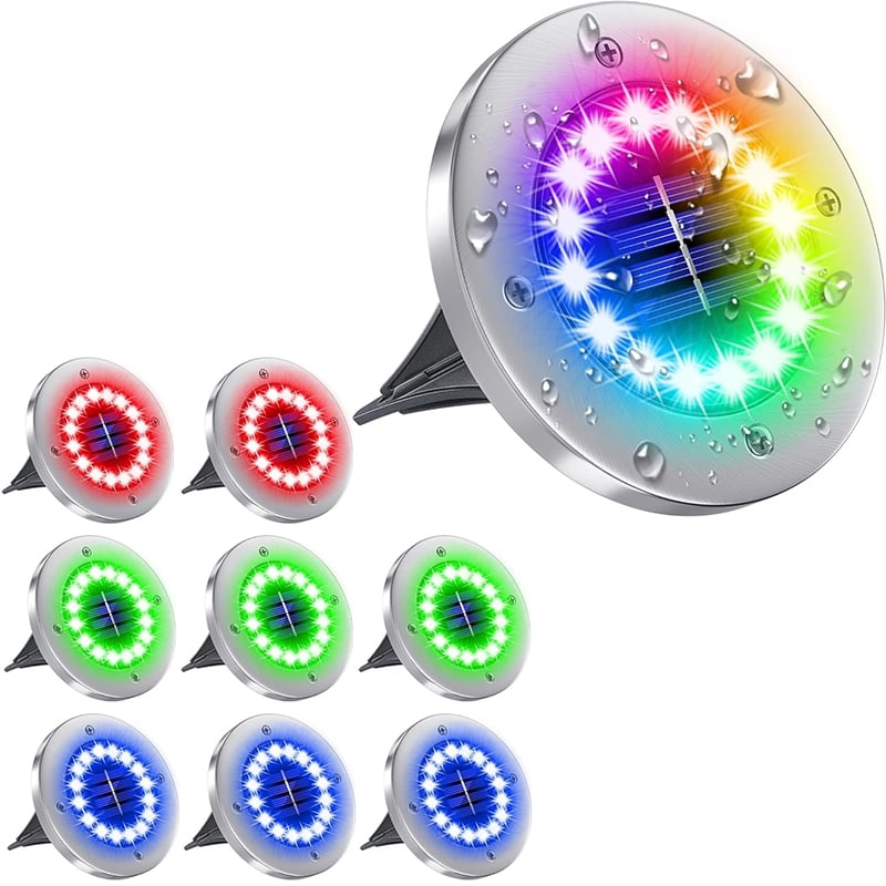 Solar Lights Outdoor, 16 LEDs Solar Ground Lights Waterproof Solar Landscape Lights for Pathway Garden Walkway Driveway Yard Decorations Multi-Color - 8 Pack