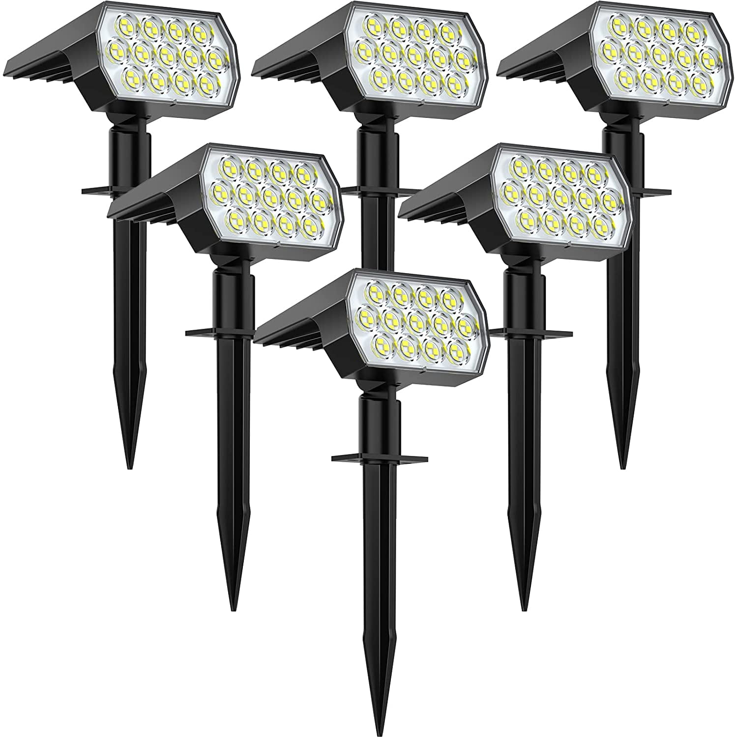 Solar Spot Lights Outdoor, [6 Pack/52 LED/3 Modes] 2-in-1 Solar Landscape Spotlights, Solar Powered Security Lights, IP65 Waterproof Wall Lights for Walkway Yard Garden Driveway(Cool White)