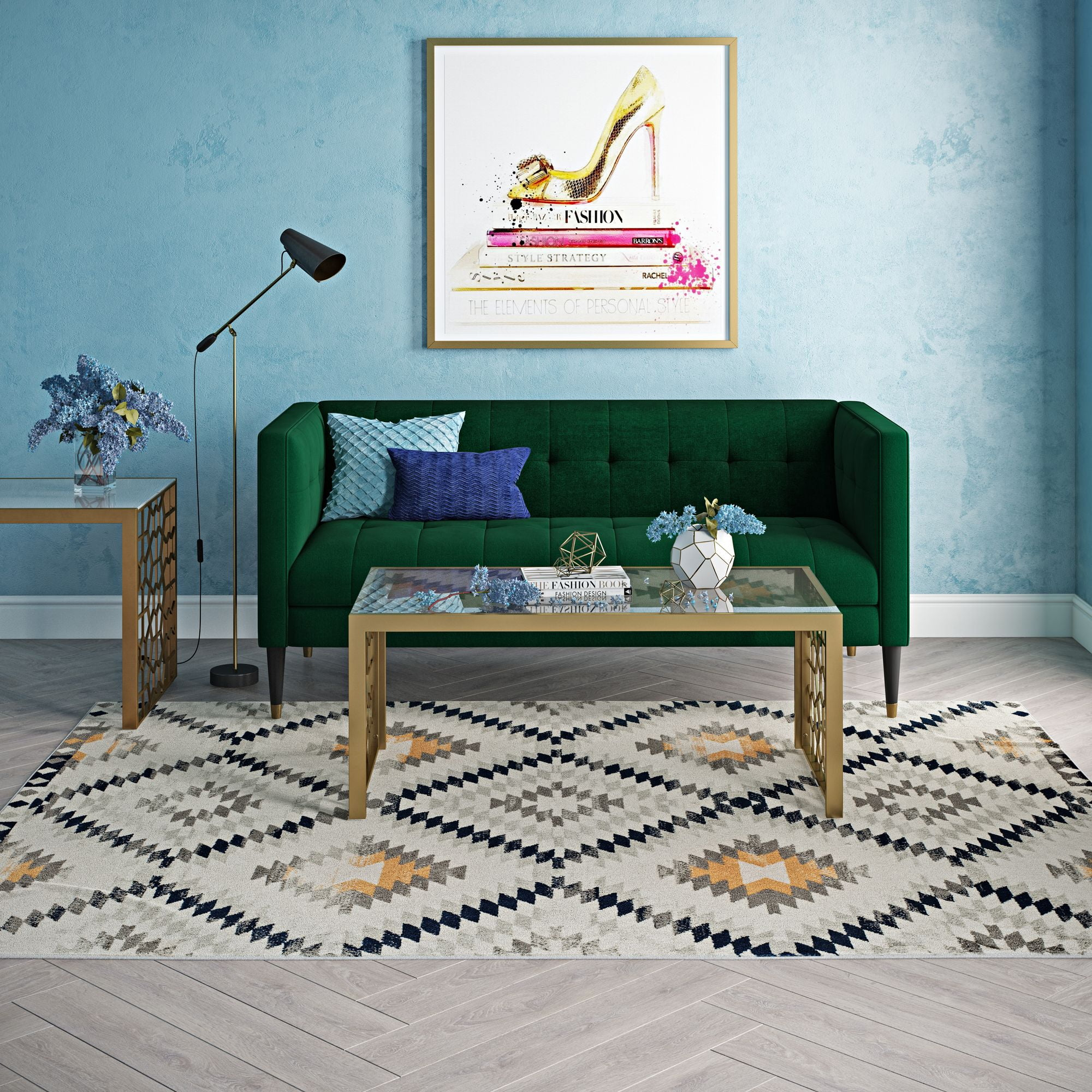 Rugs America Soleil BR30A Kilim Gold ivory Area Rug for Dining Room Rug Neutral Rug Living Room Rug Kitchen, 4'x6'