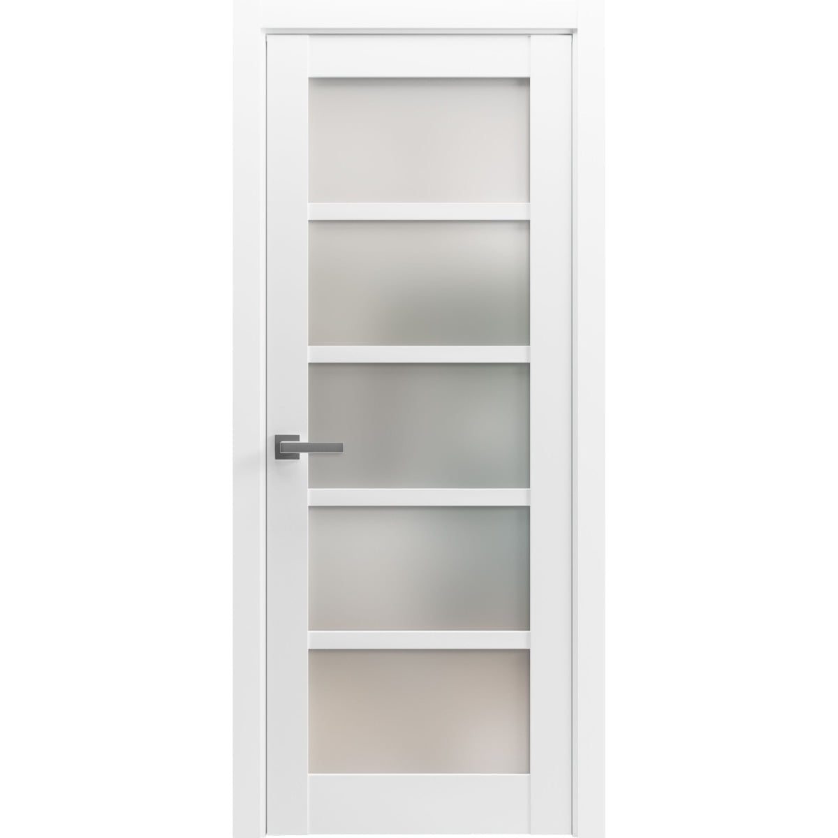 Solid Interior French Pre-Hung Door | Quadro 4002 White Silk with Frosted Glass | Single Regular Panel Frame Trims Handle | Bathroom Bedroom Sturdy Doors -30" x 80"-Frosted