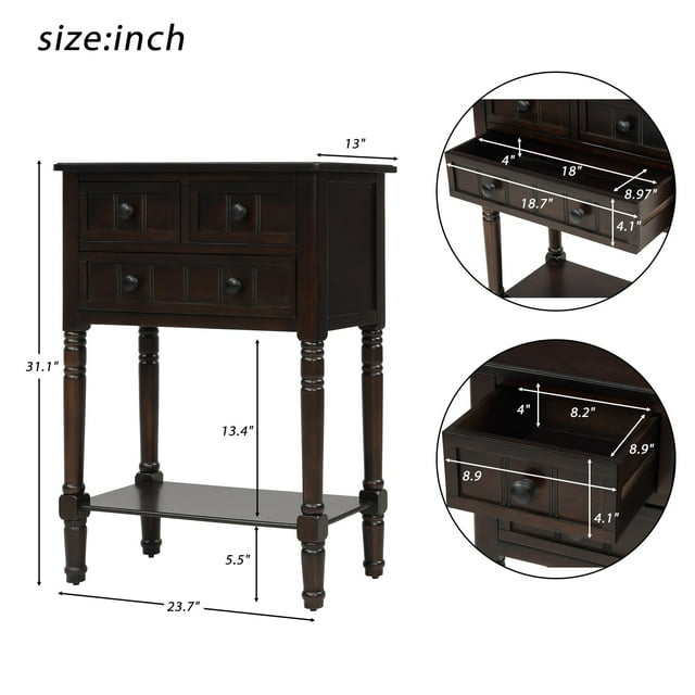 Solid Wood 23" Side Table Console Table Vintage Slim Entryway Table Espresso