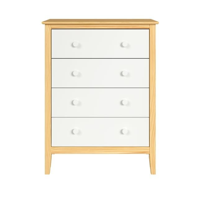 Solid Wood 3 Drawer End Table with White Front, White & Natural Knobs, Natural