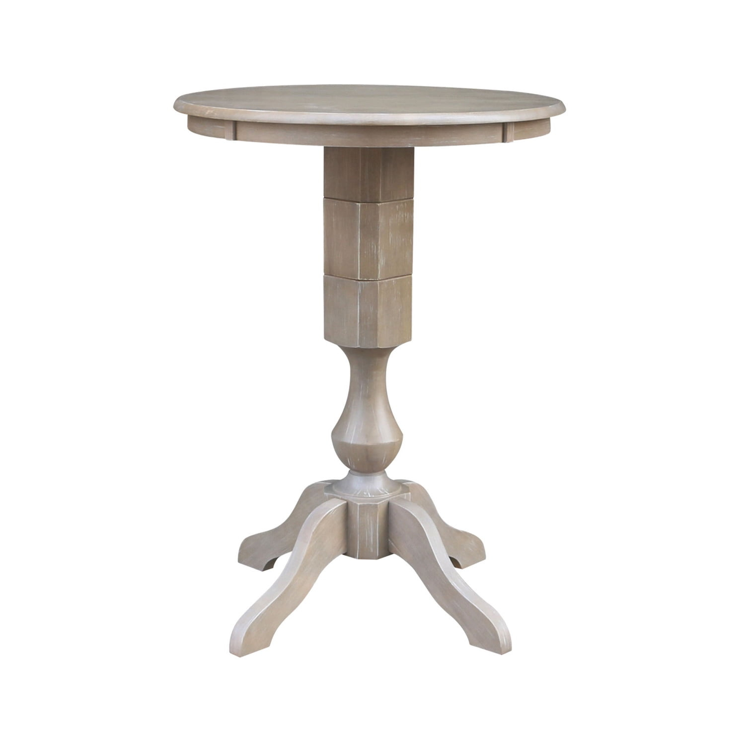 Solid Wood 30" x 30" Round Pedestal Dining Table in Washed Gray Taupe