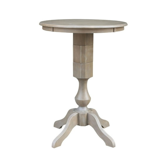 Solid Wood 30" x 30" Round Pedestal Dining Table in Washed Gray Taupe
