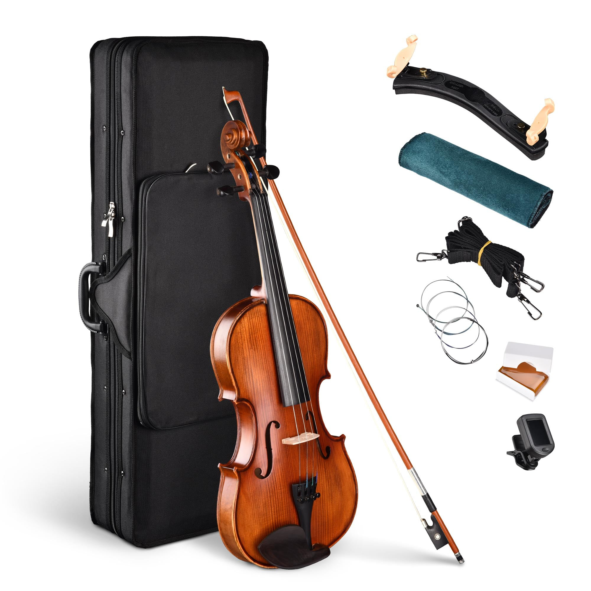 Solid Wood Violin 4/4 Full Set Fiddle Matte Beginner Violin Full Size with Case Shoulder Rest for Student
