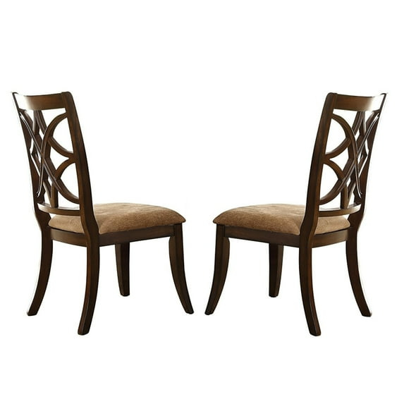 Solid Wooden Side Chair With Beige Fabric Seat, Cherry Brown and Beige (Set Of 2)- Saltoro Sherpi