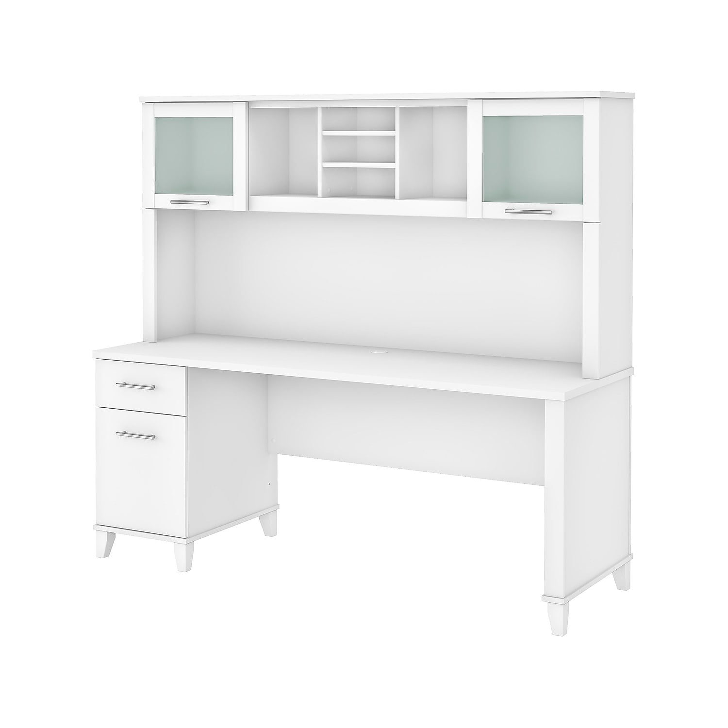 Somerset 72W Office Desk with Drawers and Hutch in White - Engineered Wood