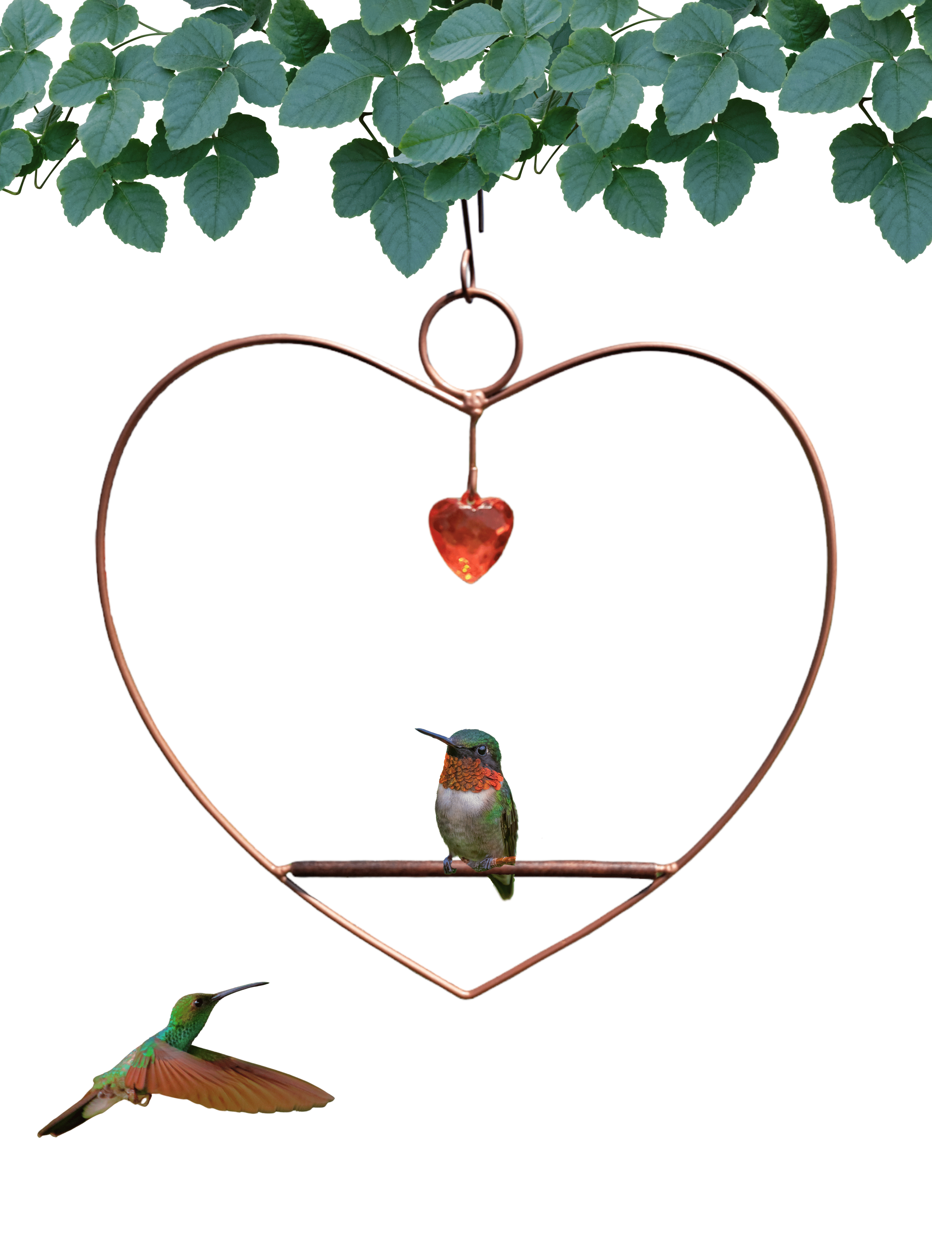 Songbird Essentials Hummingbird Swing for Hummingbird Feeder Copper Heart Metal