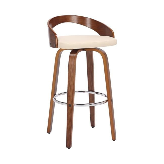 Sonia 26 in.  Counter Height Swivel Cream Faux Leather and Walnut Wood Bar Stool