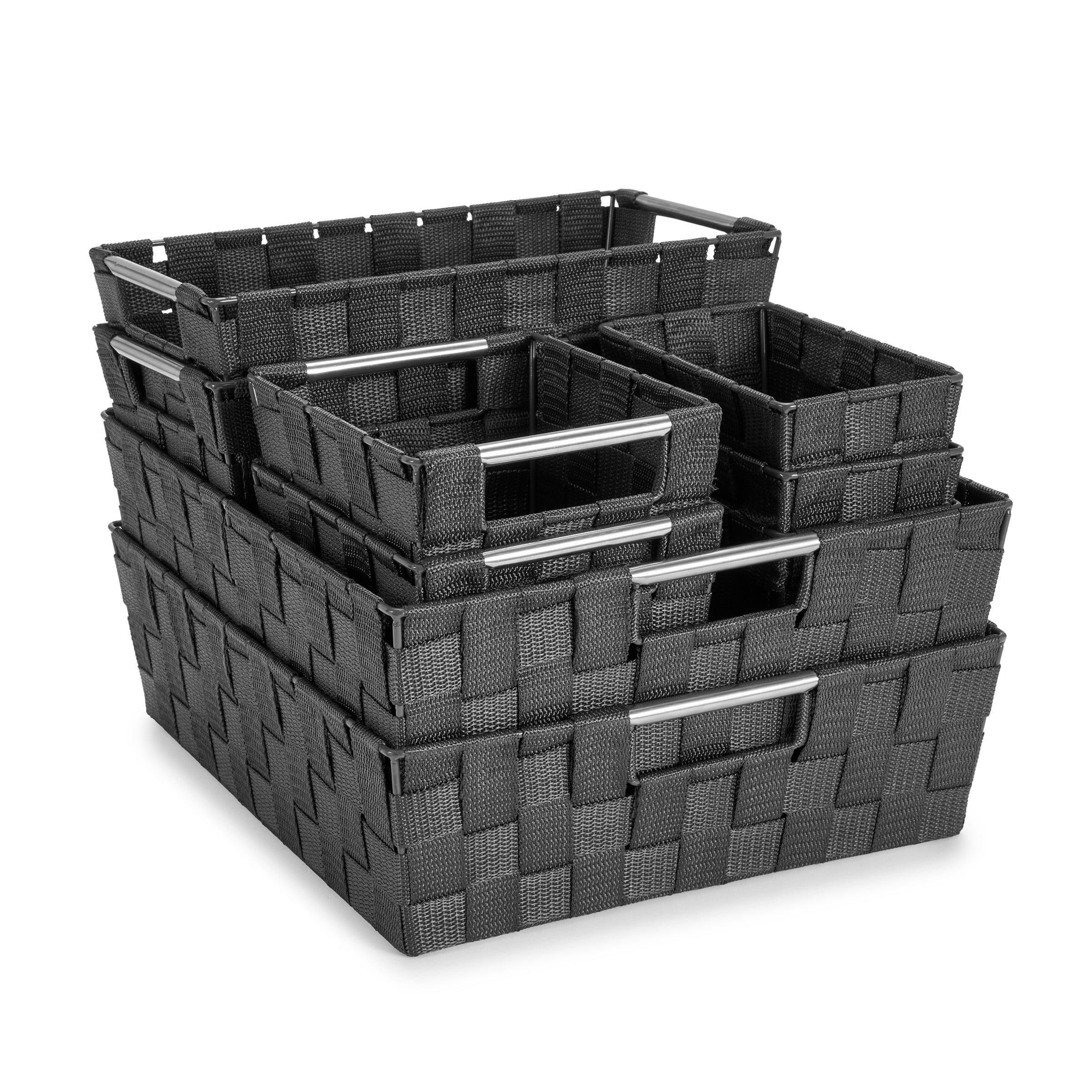 Sorbus Set of 9 Large Storage Baskets for Organizing, Mesh Hand-Woven Basket, Linen Closet Organizers and Storage, Organizer Storage Baskets for Shelves, Organizers and Storage (Gray)