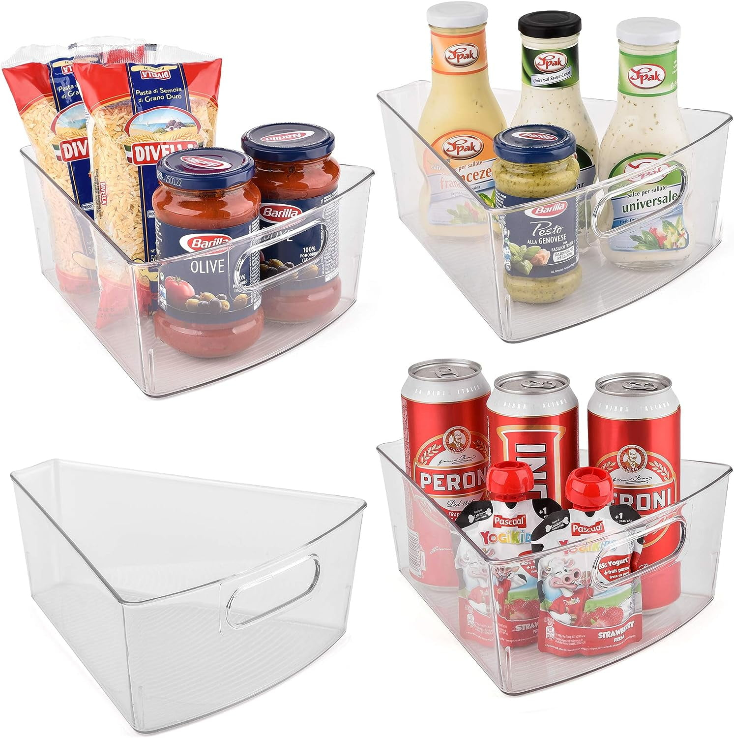 Sorbus Wedge Storage Bin Organizer with Front Handle for Lazy Susan Corner Cabinet, Great Sector Shaped Container Bins for Kitchen, Pantry, Bathroom, Clear Plastic (4-Pack)