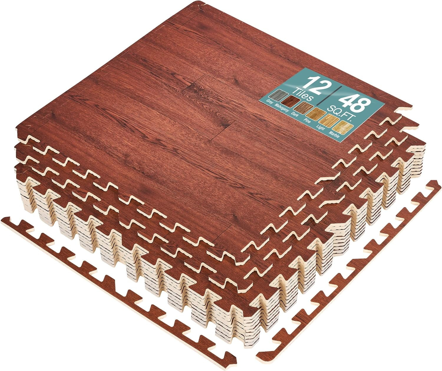 Sorbus 24" x 24" Brown Foam Interlocking Floor Mats, 12 Piece