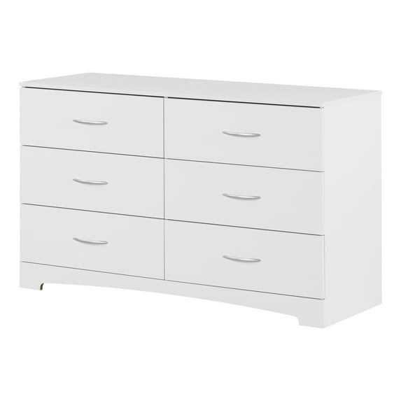 HomeStock Victorian Vintage 6-Drawer Double Dresser - 19"D x 51.25"W x 31.25"H, Laminated Wood Finish, Freestanding with Storage Space, Laminated Engineered Wood-Color:White