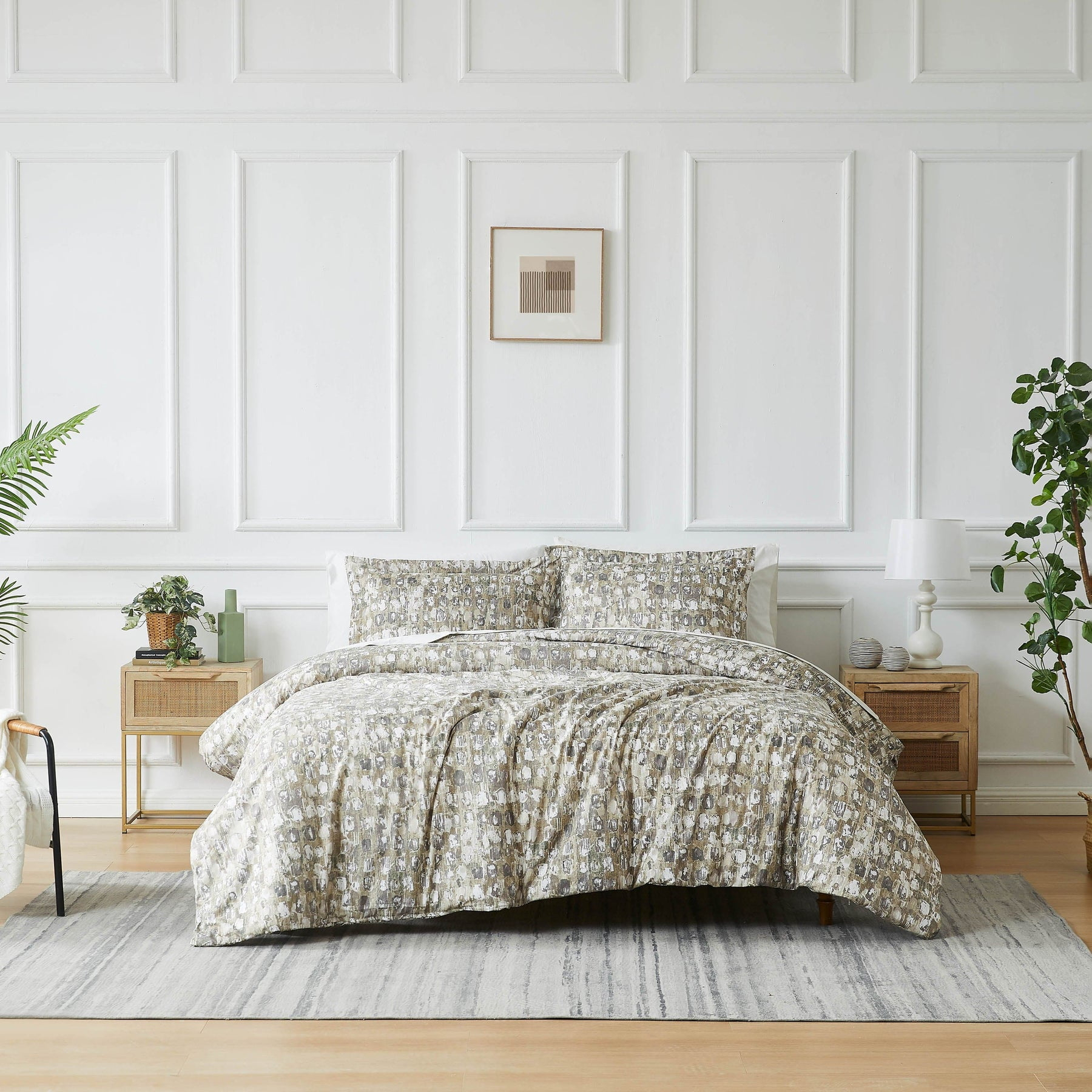 Southshore Fine Living, Inc. Rhythm Collection Oversized Duvet Cover Queen Bedding Set, Printed Duvet Cover Set 3-Piece with Two Matching Shams, Taupe, Full/Queen