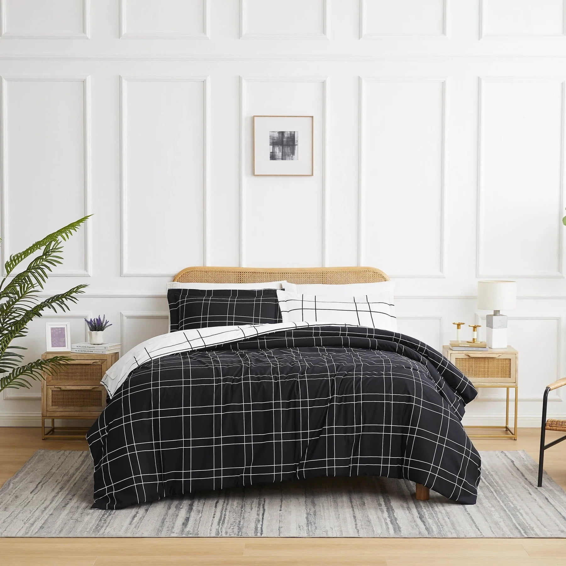 Southshore Fine Living, Inc. Urban Grid Collection Oversized King Duvet Cover Set, Printed Duvet Cover 3-Piece, Two Matching Shams (108 in Wide x 98 in Long), Black, King/California King
