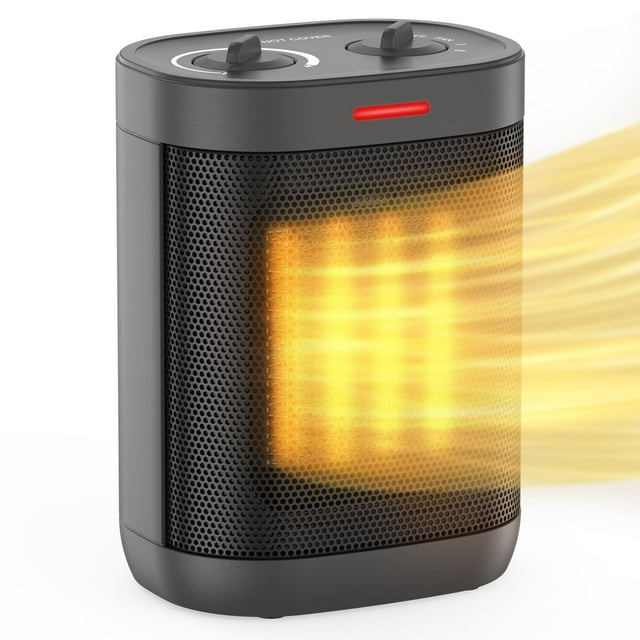 Space Heaters for Indoor Use, Portable 1500W/900W PTC Ceramic Space Heater, Small Space Heater with Thermostat, Three Modes, Overheat and Tip-Over Protection for Office Home Grey