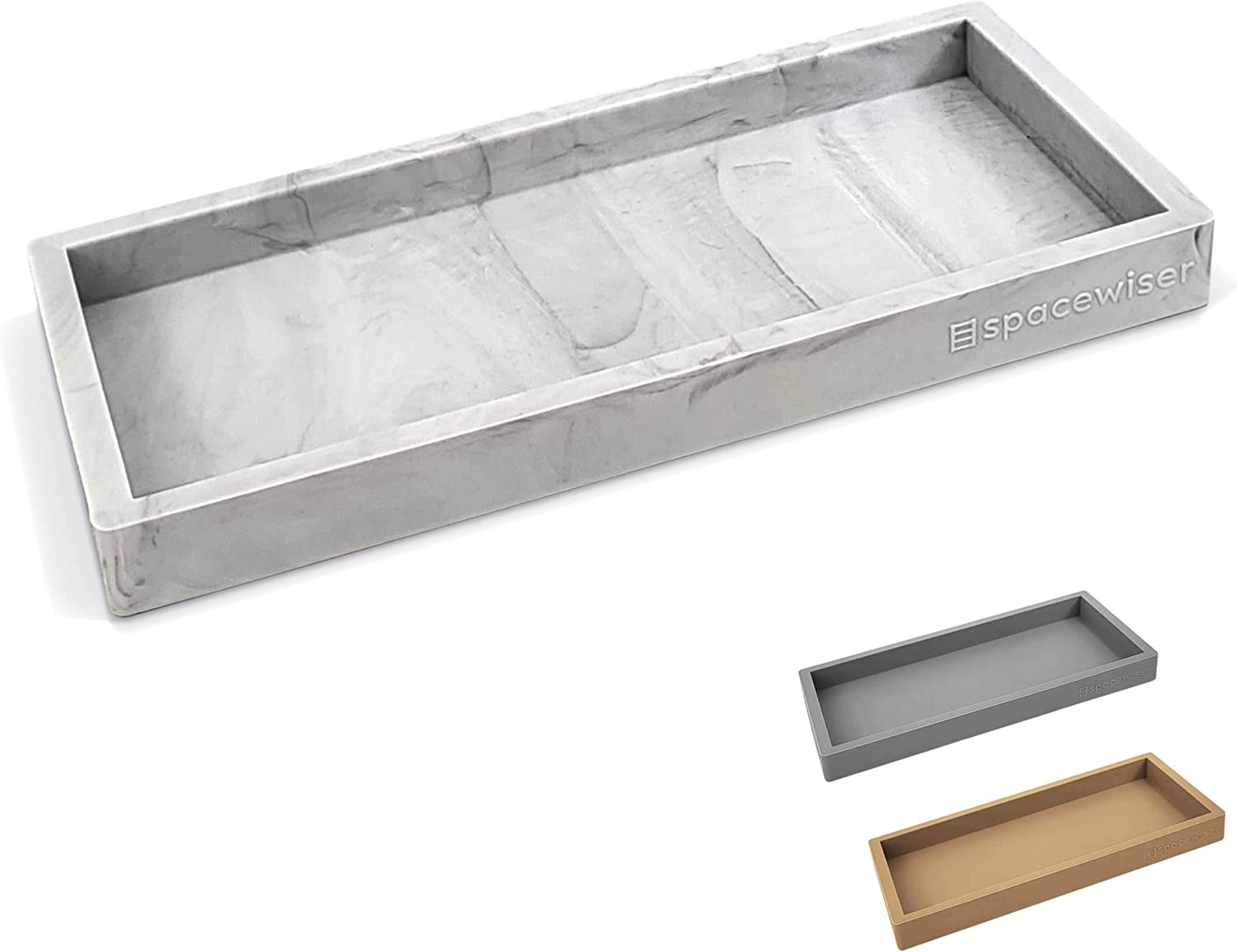 Spacewiser Countertop Vanity Tray Marble Silicone Bath Accessories Set, Marble Design