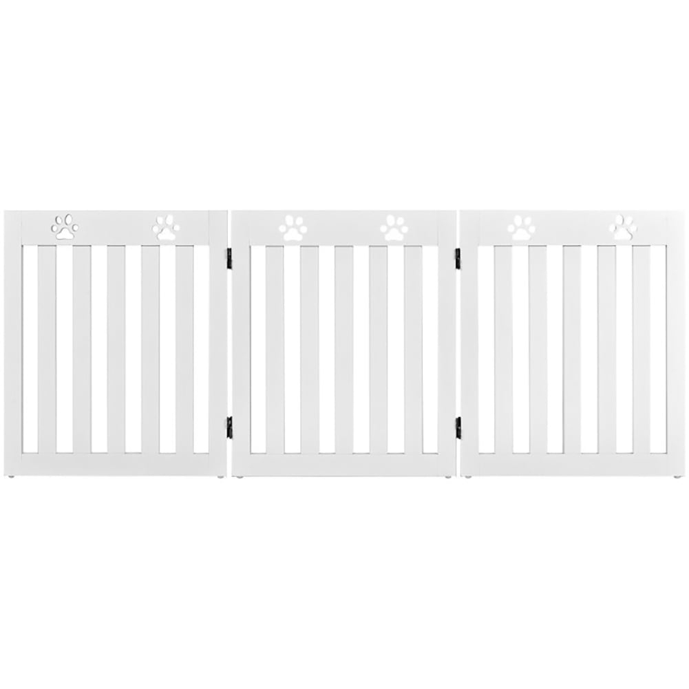 24 Inch Folding Wooden Freestanding Dog Gate with 360° Flexible Hinge for Pet-White, Dog Gate, Freestanding Pet Gate for The House, Doorway, Stairs, Pet Puppy Safety Fence