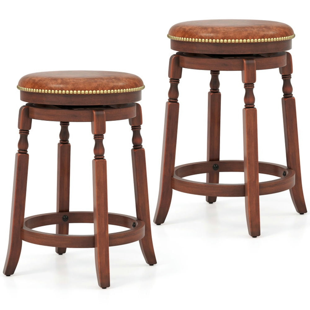 Kadyn Bar Stools, Barstools, Counter Stools, Island Stools, Bar Chairs,24 Inch Swivel Bar Stool Set of 2 with Upholstered Seat and Rubber Wood Frame-24 inches