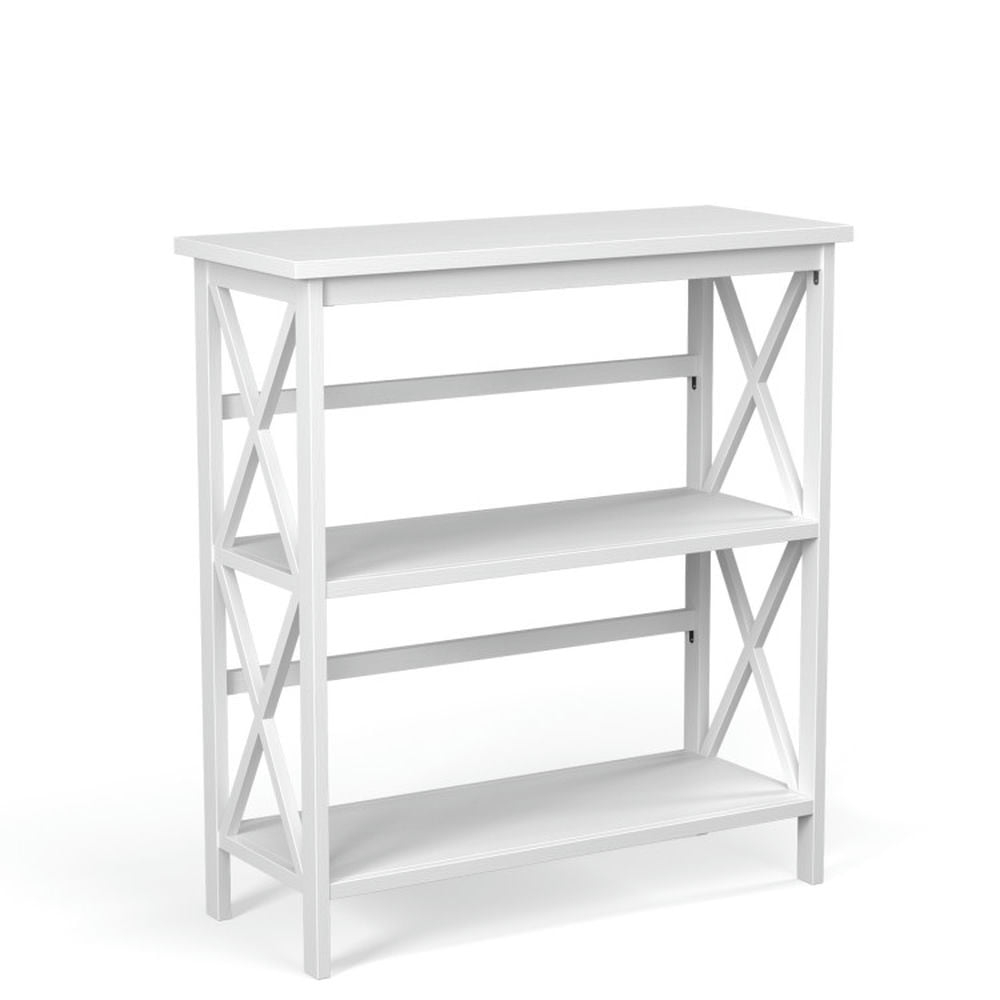 Spaco 3-Tier Wooden Multi-Functional X-Design Etagere Storage Bookshelf-White, Tall Bookshelf, Shelves for Living Room, Home Office, Bedroom, Balcony