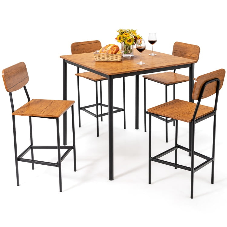 Spaco 5-Piece Industrial Dining Table Set with Counter Height Table and 4 Bar Stools-Walnut, Dining Room Table, Modern Dining Set for Home, Kitchen, Dining Room