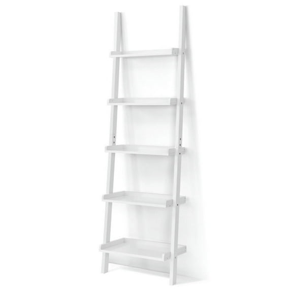 Kepooman Bookcase, Bookshelf, Display Storage Rack Shelf, 5-Tier Wall-leaning Ladder Shelf Display Rack for Plants and Books-White