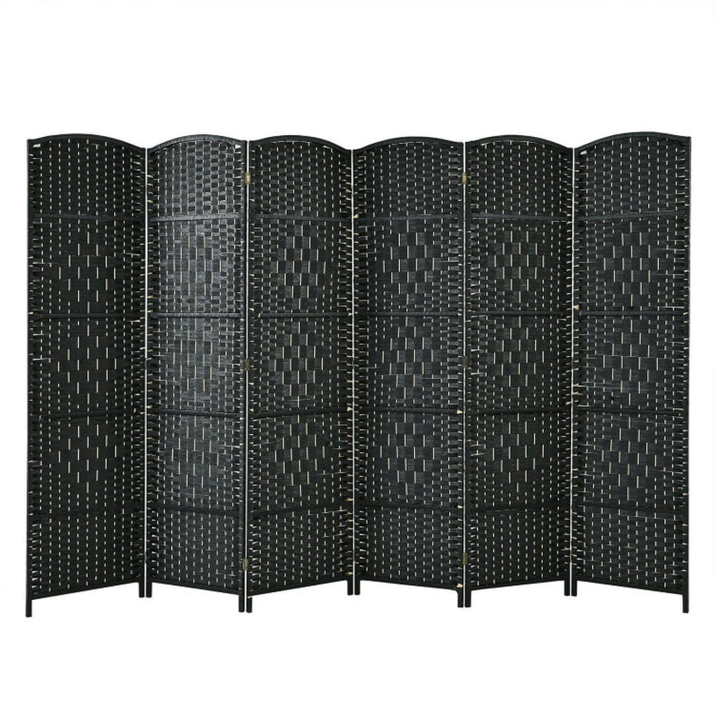 Spaco 6-Panel Weave Folding Fiber Room Divider Screen, 6.5 Feet Ultra-Large Room Divider, Room Divider Screen with Stable Construction for Indoor, Black