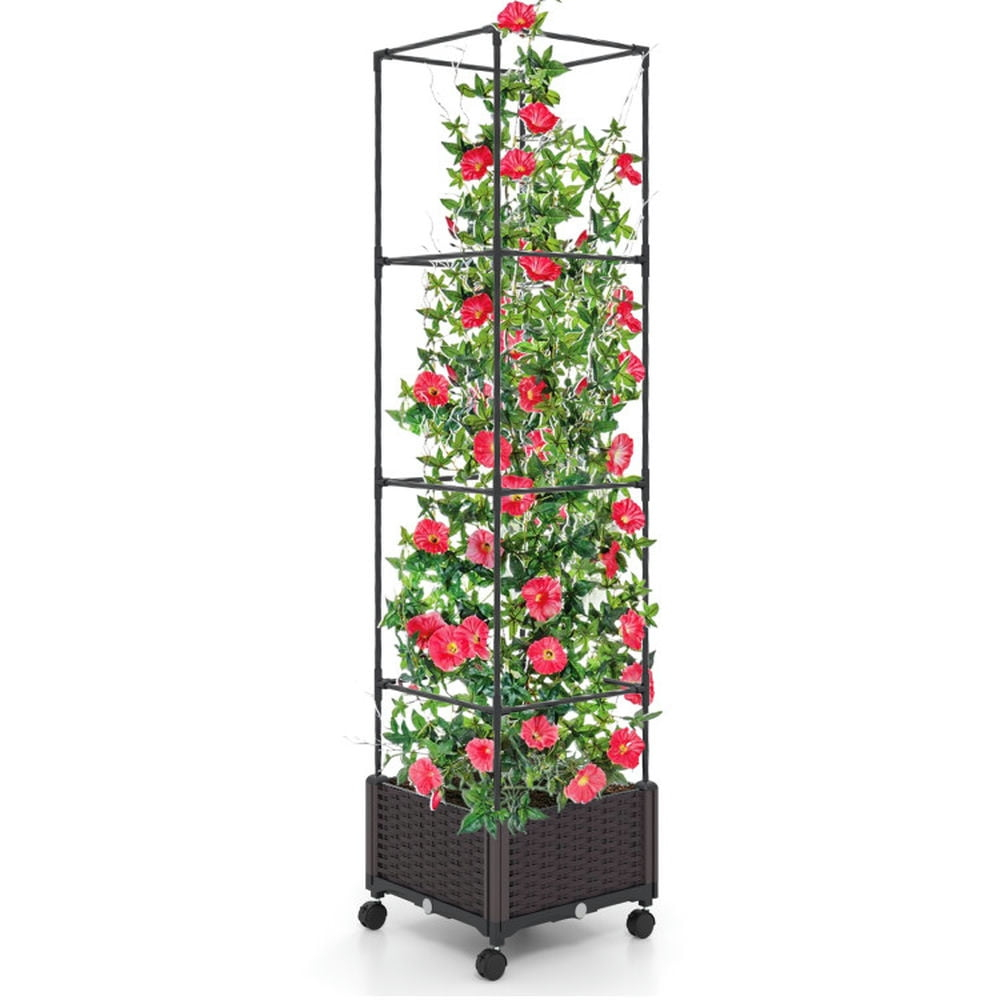 Resenkos Raised Garden Bed, Raised Planter Boxes, Elevated Flower Beds,67 Inches Raised Garden Bed with Planter Box and Trellis
