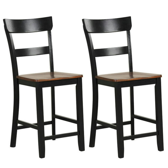 Spaco Farmhouse Dining Bar Stool Set of 2 with Solid Rubber Wood Frame-Black, Lounge Chair, Dining Room Chair for Kitchen, Dining, Bedroom, Living