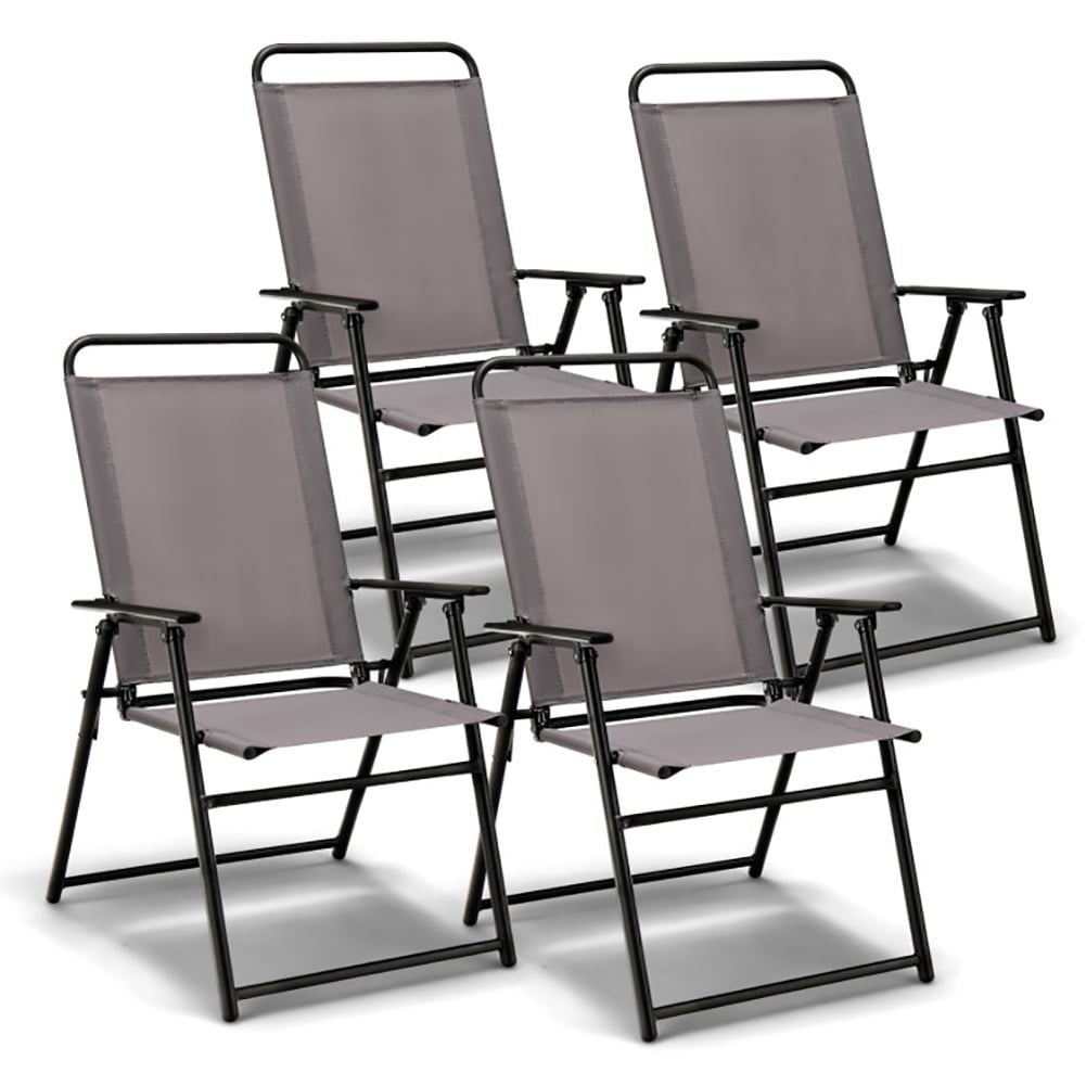 Spaco Outdoor Folding Sling Chairs Set of 4 with Armrest and Backrest, Outdoor Stackable Dining Chairs for All Weather, Breathable Garden Outdoor Furniture for Backyard Deck