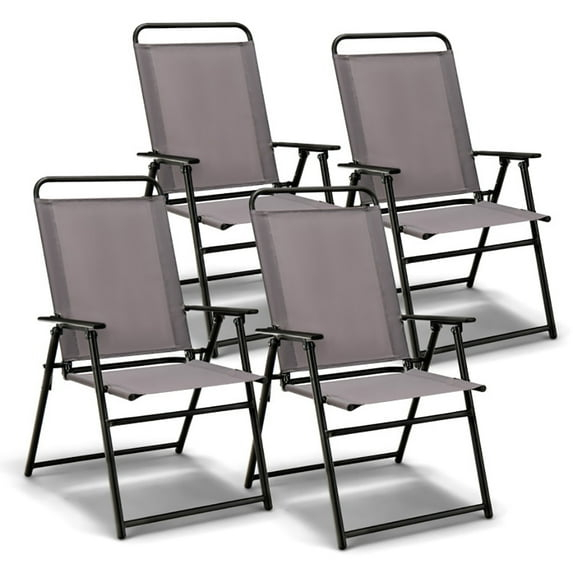 Spaco Outdoor Folding Sling Chairs Set of 4 with Armrest and Backrest, Outdoor Stackable Dining Chairs for All Weather, Breathable Garden Outdoor Furniture for Backyard Deck
