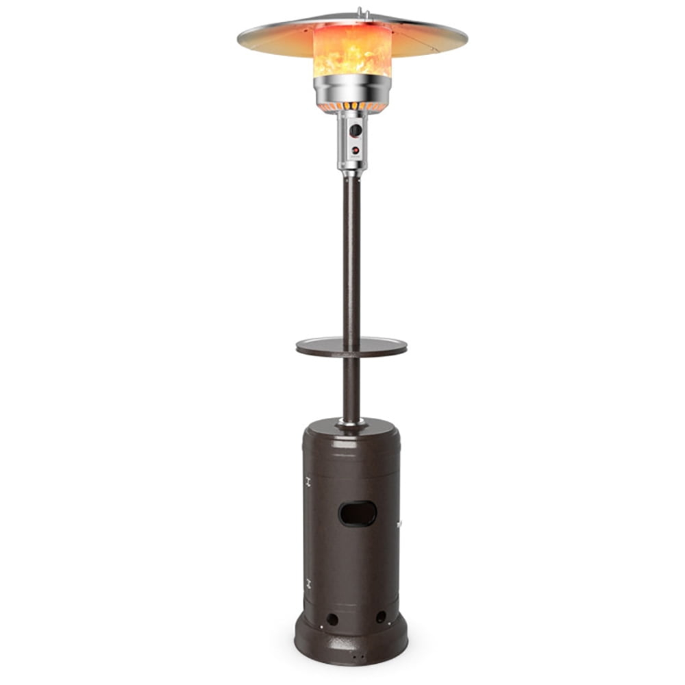 Spaco Outdoor Heater Propane Standing LP Gas Steel with Table & Wheels, Patio Heater for Outdoor Use, Brown