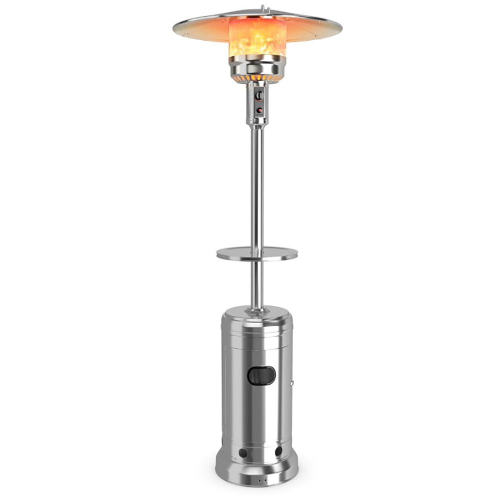Spaco Outdoor Heater Propane Standing LP Gas Steel with Table and Wheels-Silver, Patio Heater, Outdoor Heater for Home and Residential