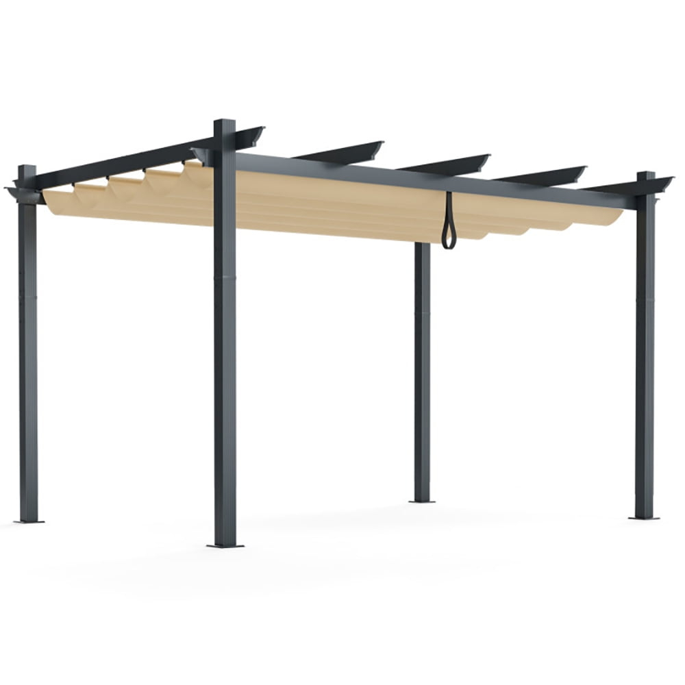 Kepooman Outdoor Canopy, Party Tent, Canopy Tent, 10 x 13 Feet Outdoor Aluminum Retractable Pergola Canopy Shelter-Beige
