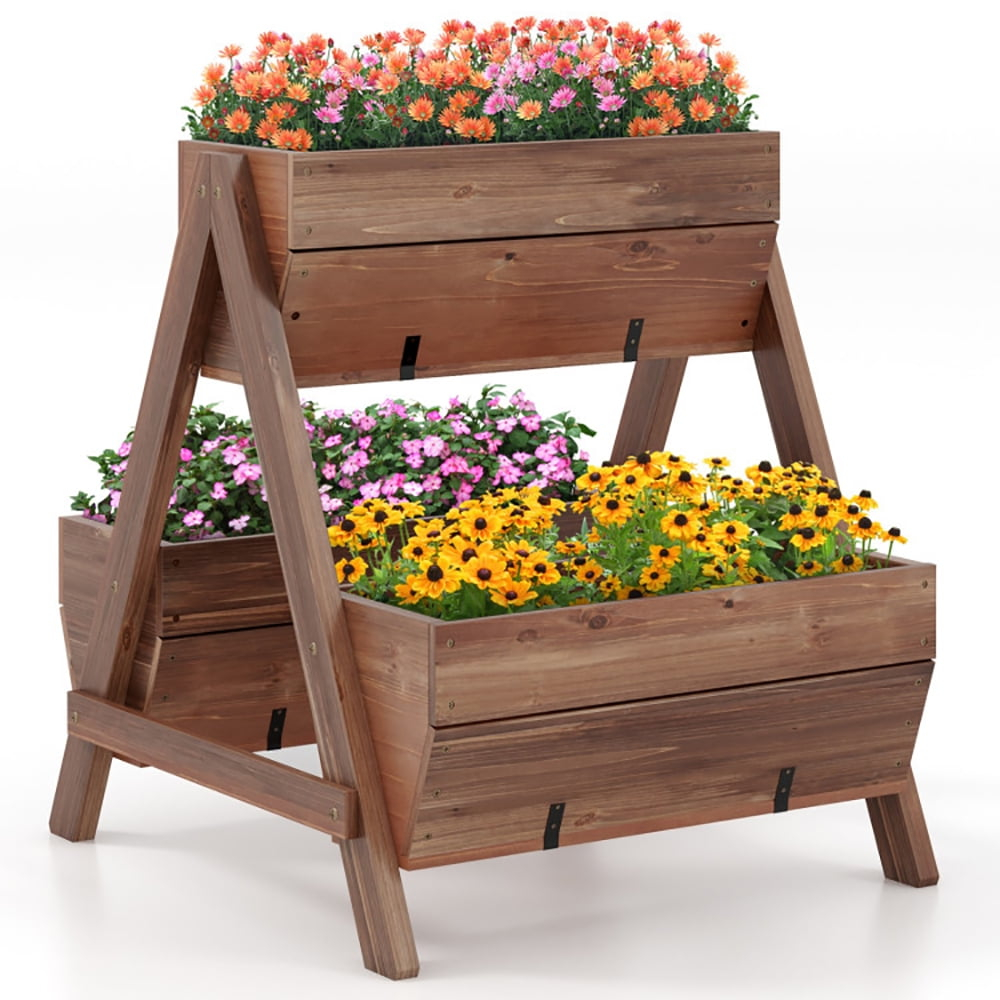 Spaco Vertical Raised Garden bed with 3 Wooden Planter Boxes-S, Outdoor Elevated Flower Box for Backyard/Patio/Gardener