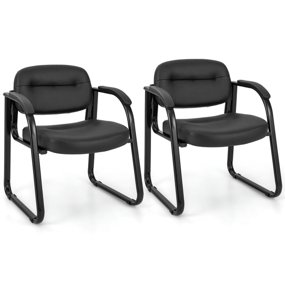 YYAo Waiting Room Chairs,Reception Chairs,Waiting Conference Room Guest Chairs,Waiting Room Chair Set of 2 Reception Chairs with Sled Base and Padded Arm Rest-Black