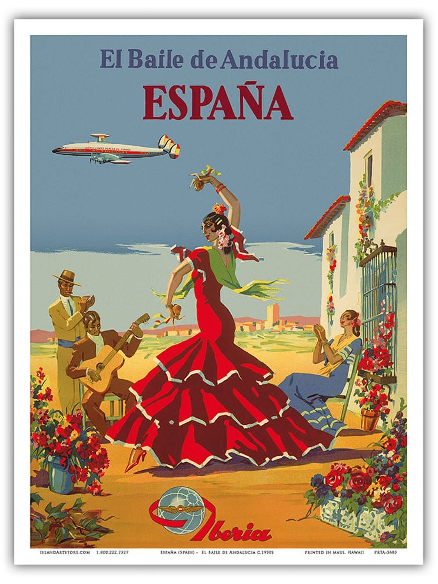 Spain (España) - The Dance of Andalusia (El Baile de Andalucia) - Iberia Air Lines of Spain - Vintage Airline Travel Poster c.1950s - Master Art Print (Unframed) 9in x 12in