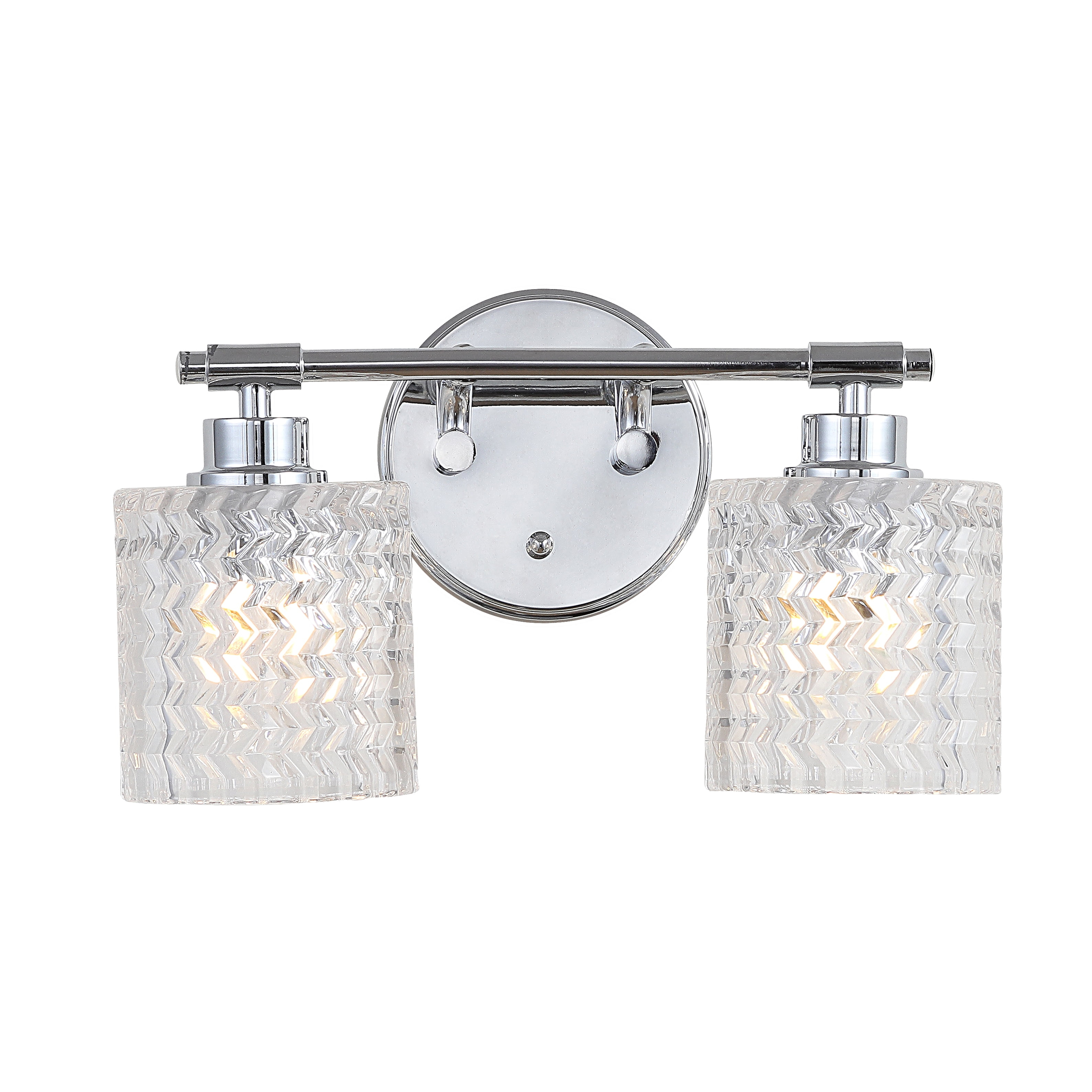 Spaulding Vintage 13" 2-Light Iron/Chevron Pattern Glass Farmhouse Cottage LED Vanity Light, Chrome