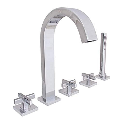 Lura Triple Handle Deck Mounted Roman Tub Faucet with Handshower